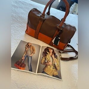 Mango Brown and Orange Leather Women's Satchel Bag Tote
